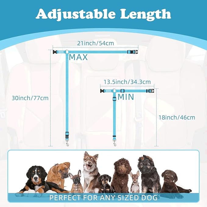 Pet Dog Cat Seat Belts, Car Headrest Restraint Adjustable Safety Leads Vehicle Seatbelt Harness (1 Pack) (Blue)