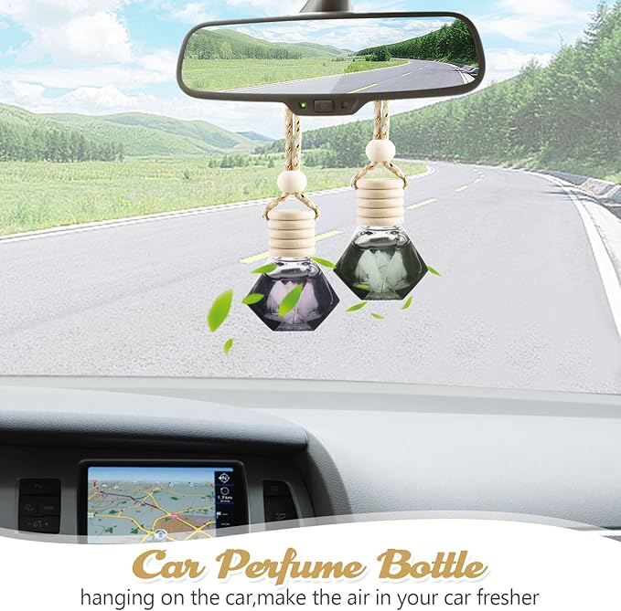 15 Pack Black Glass Car Hanging Bottles Empty Car Air Freshener Diffuser Bottle Essential Oil Fragrance Perfume Pendant Bottles Auto Ornaments Decor (Diamond)