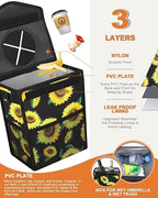 Car Trash Can with Lid, Cute Leakproof Car Trash Garbage Bag Hanging Vehicle Trash Bin Small Portable Automotive Garbage Cans Organizer for Back/Front Seat/Console(2.8 Gallons,Sunflower)