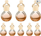 uxcell 8pcs Hanging Car Air Freshener Perfume Bottle, 10ml Pendant Empty Clear/Brown Glass Essential Oil Aromatherapy Diffuser with Wooden Cap for Car Decor (Clear/Brown, Round)