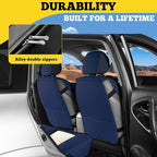 LINGVIDO Full Set Car Seat Covers, Faux Nappa Leather, Airbag Compatible and Waterproof Protectors for Sedans SUVs, Breathable Interior for Active Families, Pets, and Commuters (5 Seats, White/Blue)