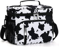 Insulated Lunch Bag for Men & Women, 9L Leakproof Lunch Box Soft Cooler Tote with 5 Pockets, 600D Oxford, EVA Lining, Adjustable Strap for Work, Picnic, Beach&Travel-Cow Print