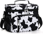 Insulated Lunch Bag for Men & Women, 9L Leakproof Lunch Box Soft Cooler Tote with 5 Pockets, 600D Oxford, EVA Lining, Adjustable Strap for Work, Picnic, Beach&Travel-Cow Print