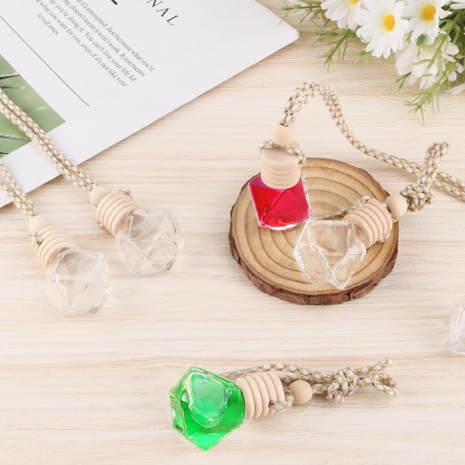 50 Pack Set Car Hanging Air Freshener Bottles Empty Car Essential Oil Diffuser Bottles Pendant Glass Perfume Bottles Aromatherapy Fragrance Bottle Auto Ornaments Decor