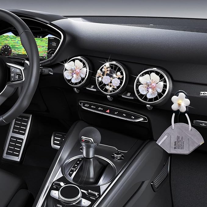 Pearl Daisy AromaBoost Car Diffusers - 3pcs with Mask Hook & Rhinestone Bling Decoration