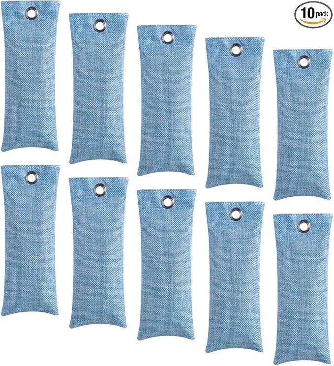 Activated Charcoal Air Purifying Bag (10 Pack 75g Each) Bamboo Charcoal Odor Absorber Air Freshener for Shoes, Closet, Car, Blue