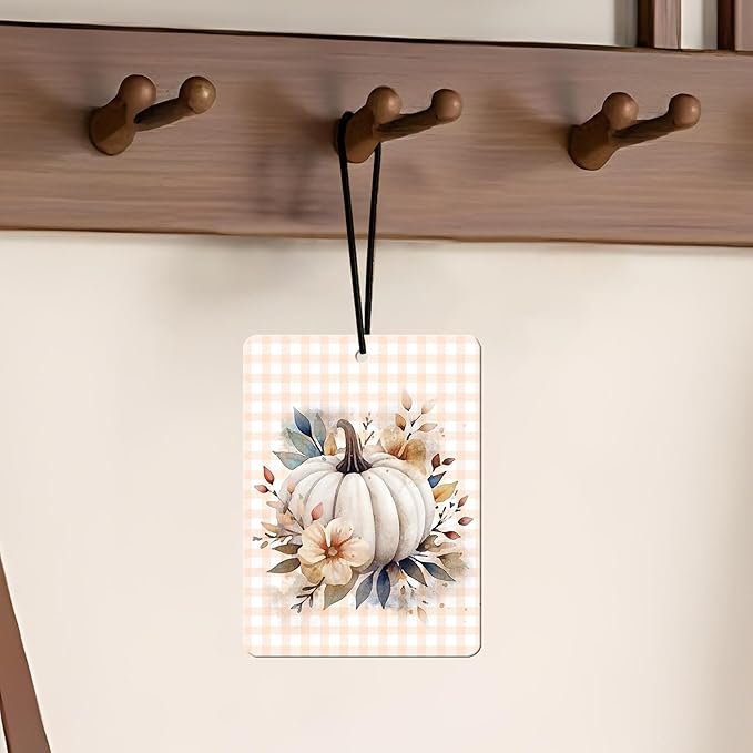 Fall Pumpkin Car Air Freshener 4 Pcs, Watercolor Floral Scented Hanging Decor for Women, Vehicles Home Office, Autumn Harvest Mirror Accessory Gift