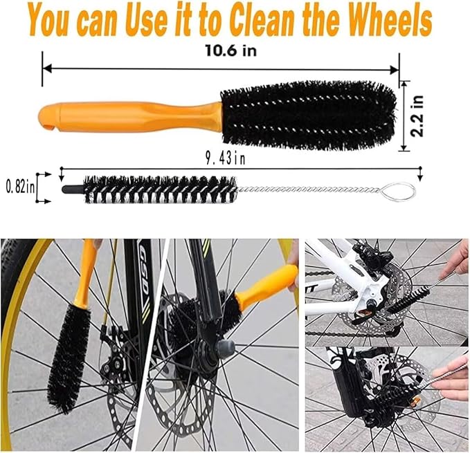 Bike Cleaning kit Precision Bicycle Cleaning Brush Tool Set Including Bike Chain Cleaner Brush, suitable for Mountain, Road, City, Hybrid,Dirt,BMX Bike and Folding Bike,8 Pieces