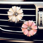 2 Pieces Daisy Flower Air Vent Clip Cute Car Air Freshener Clip Bling Rhinestone Car Air Outlet Decorations Charm Car Inter Decor Accessories for Girls Women