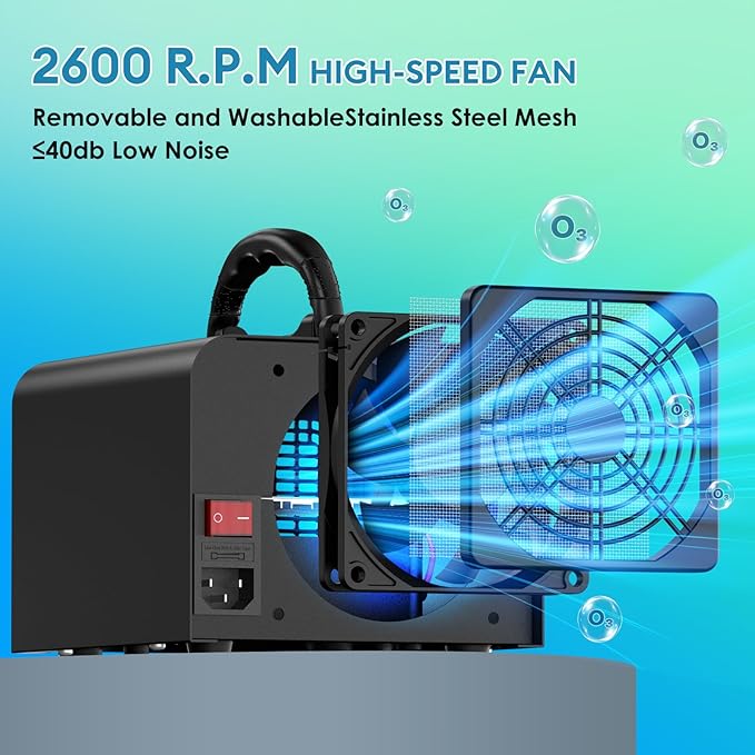 Ozone Generator 65,000mg/h,Commercial/Home Ozone Odor Eliminator, Portable High-capacity O3 Ion Deodorizer, Suitable for 4500 Square Feet of Cars, Pets, Kitchens, Smoke-filled Spaces(Black)