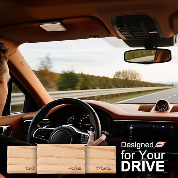 Car Air Freshener - Wood Air Freshener-Teak Amber Cabana Variety Scent Refill - Long Lasting Natural Car Fresheners - Clip Included