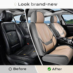 Coverado Seat Covers, Car Seat Covers Front Seats, Leather Seat Covers for Cars, Car Seat Protector Waterproof, Gray Car Seat Cushion, Front Carseat Cover Universal Fit for Most Cars Beige