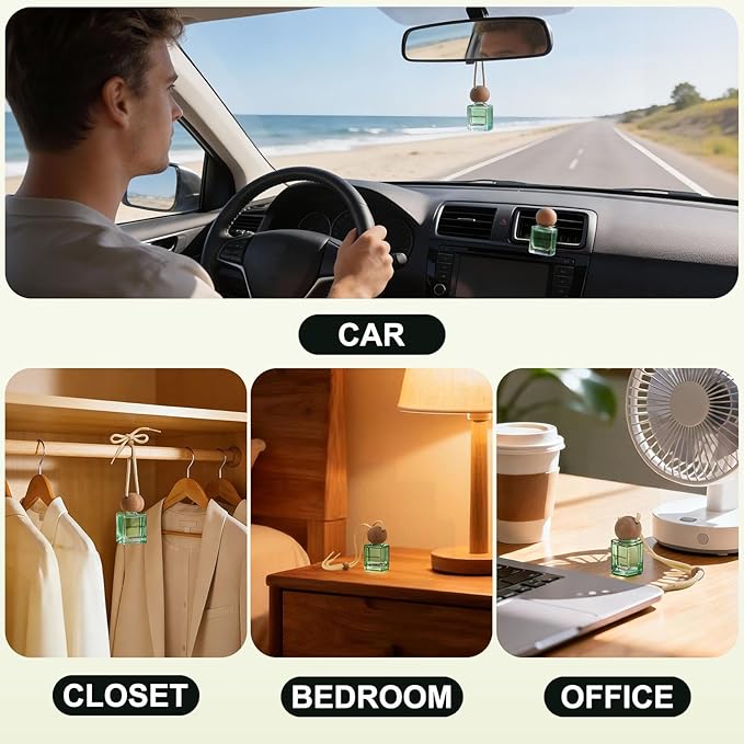 Car Air Freshener Hanging 2 Pack, Lavender & Lemon Grass Scent Essential Oil Diffuser Long Lasting Up to 150 Days, Cute Car Accessories with 2 Vent Clip for Women Men Gift, Odor Eliminator