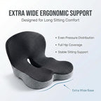 Seat Cushion Memory Foam with Ergonomic L-Shaped Extra Wide Support for Lower Back Relief, Comfort Cushion for Office Chair, Car Seat & Gaming Seat, Helps Sciatica Pain, Posture Improvement (Gray)