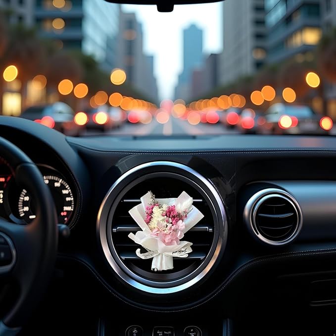Fresh Flowers Mini Dried Flowers Bouquet for Car Air Vent Clips, Car Air Outlet Perfume Decoration, Air Fresheners Interior Accessories,Automotive Air Fresheners (white, Random fragrance)