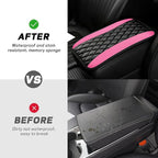 Car Center Console Cushion Pad, 12.72"×7.52" Leather Waterproof Auto Armrest Seat Box Protector, Car Center Console Cover, Universal Interior Decor Car Accessories for SUV Truck (Pink)