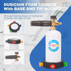 DUSICHIN Foam Cannon Snow Lance Pressure Washer Nozzle Tips Holder Container Base, 5 Power Washer Sprayer Nozzles 1/4" Quick Connect Soap Cannon 3000PSI Jet Wash DUS3001
