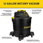 STANLEY 12 Gallon 5.5 Peak HP Wet/Dry Vacuum, 3 in 1 Shop Vacuum Blower,1-7/8"x6 Hose, Range for Garage, Carpet Clean, Workshop with Vacuum Attachments-SL18199P
