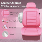 CAR PASS Pink Leather Seat Covers Full Set Universal Water Resistant 3D Foam Back Support, Luxury Comfort Automotive 5 Seat Covers for Women All Season Fit SUV,Sedan,Van, Airbag Compatible Pink