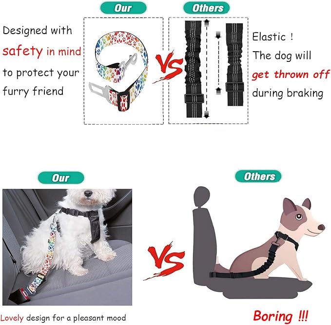 Cute Design 2-Pack Set Adjustable Pet Cat Dog Car Seat Belt, Adjustable Buckle Pet Car Harness Fabric Lanyard from 22 to 38 Inches Seatbelt Leash (Psychedelic Dog -Two Piece in one Set)