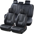 Coverado Car Seat Covers Full Set, Black Seat Covers for Car with Lumbar Support, Nappa Leather Seat Covers Waterproof Car Seat Protectors Universal Fit for Most Cars SUV Trucks