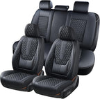 Coverado Car Seat Covers Full Set, Black Seat Covers for Car with Lumbar Support, Nappa Leather Seat Covers Waterproof Car Seat Protectors Universal Fit for Most Cars SUV Trucks