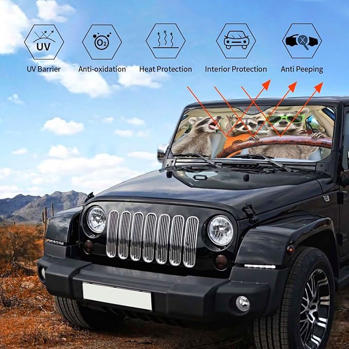 Raccoon Driving Car Windshield Sunshade Front Window Sun Visor Protector Foldable Shield Cover for Truck SUV