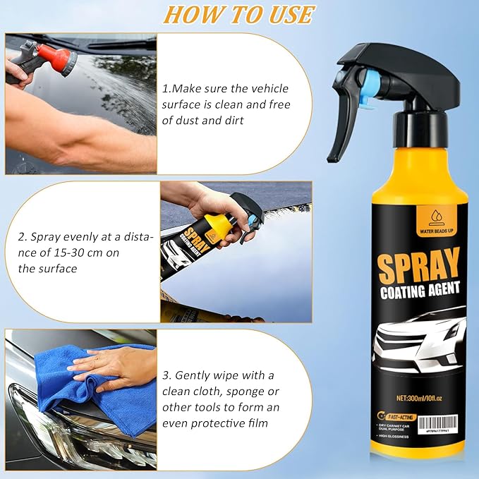 300ml Nano Car Coating Spray Kit, Nano Hydrophobic Ceramic Coating, Auto Paint Protection, Ceramic Coating for Cars Includes Microfiber Cloth(1PC*300ml +1*Sponge+1*Cloth)