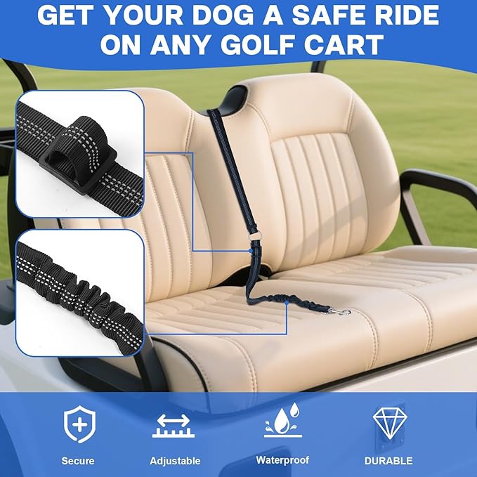 Dog Seat Belt Tether for Golf Cart, Adjustable Golf Dog Collar Leash for Car, Pet Dog Seat Belt Harness for Golf Cart Pet Safety Protection to Prevent Accidental Injury (Black)