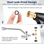 Foam Cannon Dual Connector for Pressure Washer, Car Wash Foam Gun Kit 1/4 Inch Quick Connector, Adjustable Soap Cannon with 5 Pressure Washer Nozzle Tips, Adapter, 1 Liter, A Fluorescent Green Glove