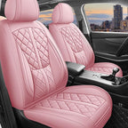 otoez Pink Car Seat Covers Full Set, Leather Seat Cover 5 Seat Waterproof & Breathable Automotive Seat Cushion Protector Full Coverage for Cars Sedens, Trucks, SUVs, Vans (Pink)