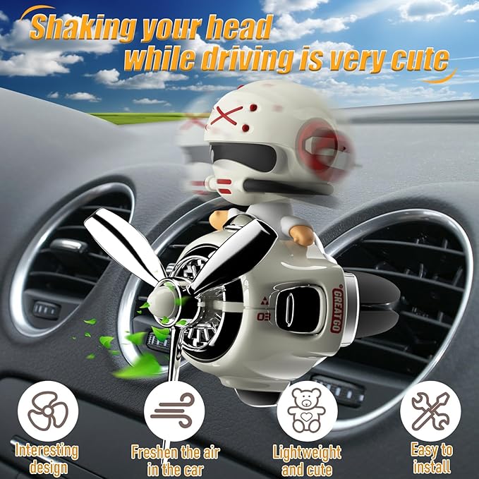 2Pcs Car Air Fresheners, Cute Bear Pilot Automotive Air Outlet Creative Car Perfume Diffuser, Automotive Accessories Air Vent Decoration with 8 Fragrant Tablets (Black 1+White 1)