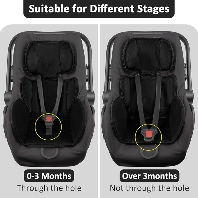 GFU Infant Car Seat Insert Head and Body Support Thickened, 3-in-1Reversible Newborn Insert for Carseat with Strap Pads, Soft Stroller Cushion Pillow Insert for Boys and Girls, Black