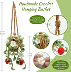 Crochet Car Air Freshener, 15ml Empty Refillable Oil Diffuser Bottle with Hanging Crochet Cute Plant for Car Rearview Mirror Decor Air Freshener Diffuser for Home and Office Decor(Two Strawberry)