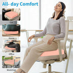Large Seat Cushion, Memory Foam Cushion for Long Sitting Hours on Office Chair, Home & Car, Non-Slip Chair Pad for Relieving Back & Sciatica & Hip & Coccyx Pain (Pink)