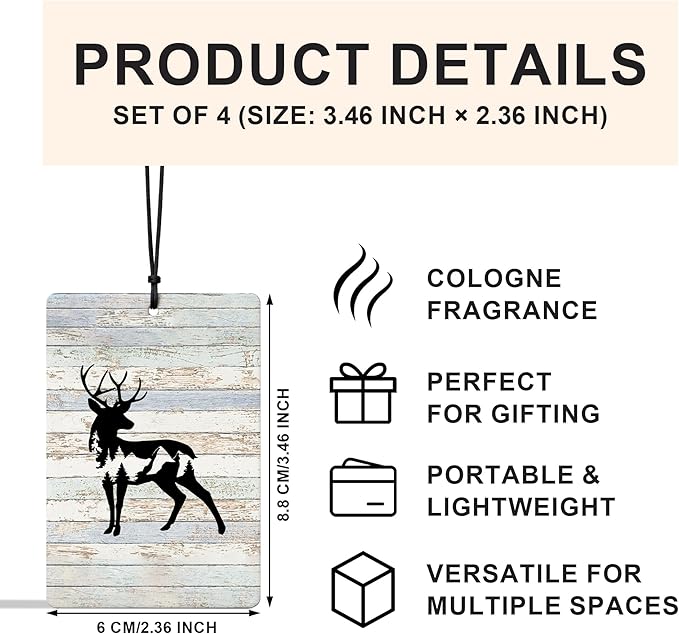 Rustic Animal Mountain Car Air Freshener 4 Pcs, Vintage Deer Bear Wolf Elk Mountain Air Freshener Hanging for Cars Books Closet Drawer, Animal Lover Gifts Car Accessories for Women Men