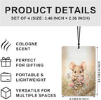 Spring Floral Bunny Mouse Fox Badger Car Air Freshener 4 Pcs, Whimsical Forest Animal Botanical Wildflower Hanging Air Freshener for Cars Closet Drawer Books, Cute Car Accessories for Women