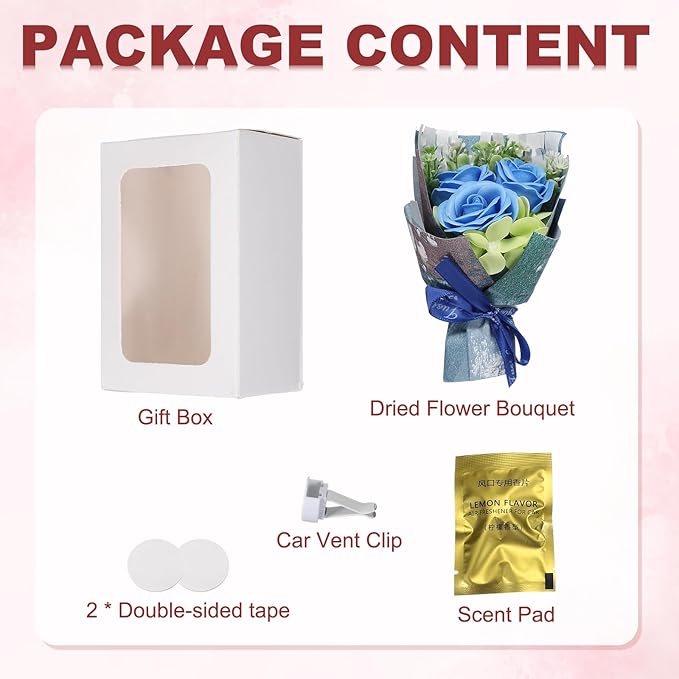 uxcell Sky Blue Small Bouquet Car Air Freshener Vent Clips, Mini Decorative Rose Bouquet with Fragrance Diffuser for Women, Automotive Air Freshener Decoration, Style 1