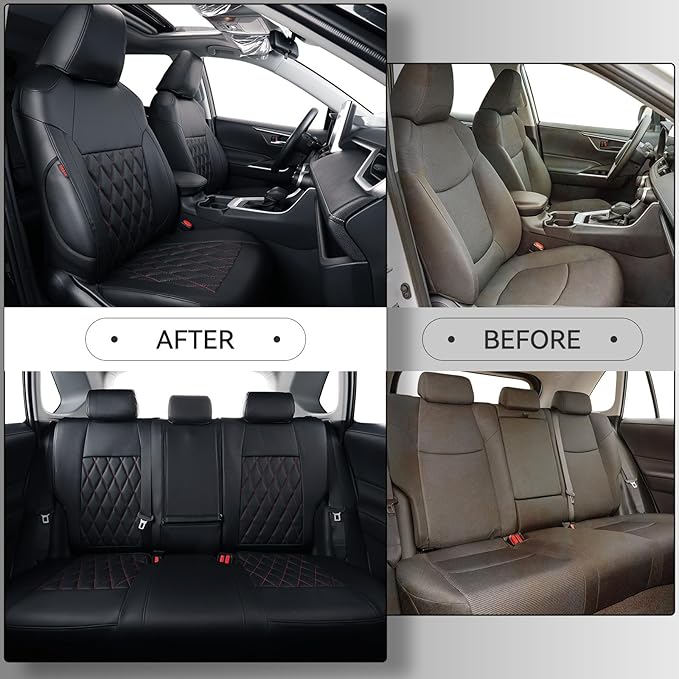 coverdream RAV4 Seat Covers Custom Fit for 2019-2024 2025 Toyota RAV4 LE,XLE,XLE Premium,Limited SUV Seat Cushion,Luxury Waterproof Leather Car Seat Protector (Full Set,Red/Black)