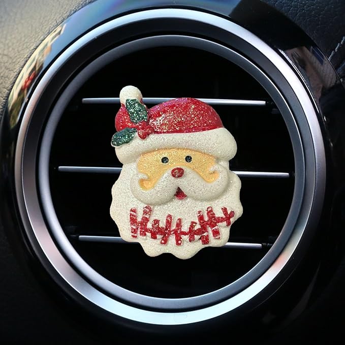 Set of 4 Christmas Car Air Freshener Vent Clips, Cute Glitter Santa Snowman Xmas Tree Car Air Conditioning Outlet Clip Charms, Fun Auto Interior Decoration Accessories