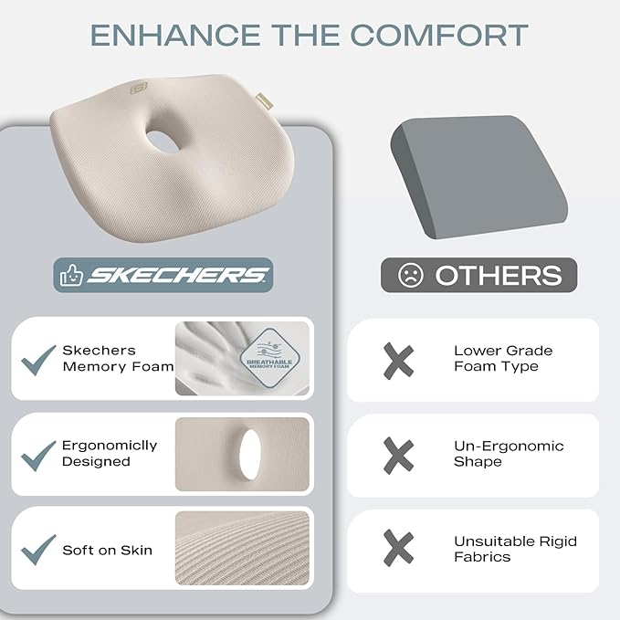 Skechers Seat Cushion Memory Foam,Donut Pillow Office Chair Cushion for Tailbone Pain Relief,Butt Pillow for Office Chair,Car seat Cushion,Long Sitting Office Workers,and Car Drivers,Beige