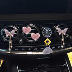 Pink Heart & Butterfly Pandent Air Vent Clips, 4 Pcs Bling Heart Car Air Fresheners Vents Clips Diamond Interior Decor Bling Cute Car Accessories Decoration for Women +Sunflower Mask Hook
