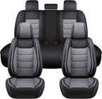 Full Coverage Faux Leather Car Seat Covers Full Set,Automotive Seat Covers for Cars,SUVs Pick-up Truck, Car Seat Cushion, Black and Grey Seat Covers for 5 Seats