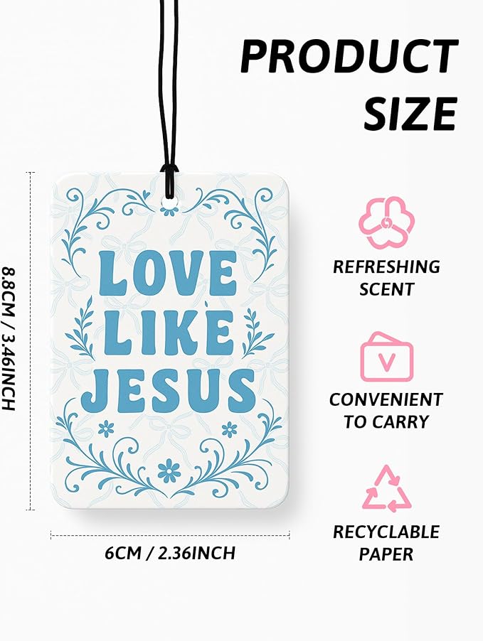 Coquette Blue Bow Floral Christian Car Air Freshener 4 Pcs, Preppy Girly Religious Hanging Air Freshener for Cars Closet Drawer Books, Cute Christian Car Accessories Mirror Decor for Women