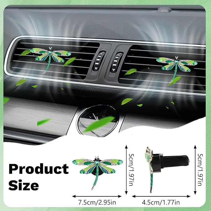 Dragonfly Car Vent Clips - 2Pcs Rhinestone Air Freshen Bling Cars Dashboard Accessories, Cute Interior Diffuser Decor Gift for Women Lovers & Friends