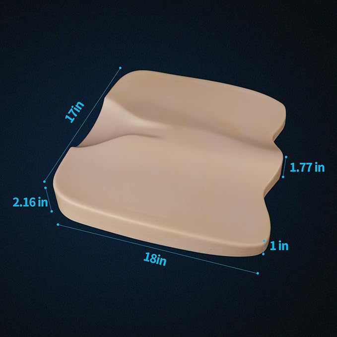 Car Seat Cushion - Comfort Memory Foam Seat Cushion for Car Seat Driver, Tailbone (Coccyx) Pain Relief Pad, Car Seat Cushions for Driving, Office Chair Cushion (Brown)