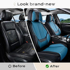 Coverado Seat Covers Full Set, Seat Covers for Cars, 5 Seats Waterproof Nappa Leather Car Seat Covers with Head Pillow, Seat Protectors Car Seat Cushion Universal Fit for Most Cars (Black&Blue)