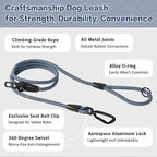 PawsPassion Rope Dog Leash 4 FT, 2-in-1 Heavy Duty Dog Leash with Seat Belt Buckle, Tangle Free 360ｰ Swivel Aviation Aluminum Carabiner, All Metal Hardware, Alloy O-Ring (Horizon)