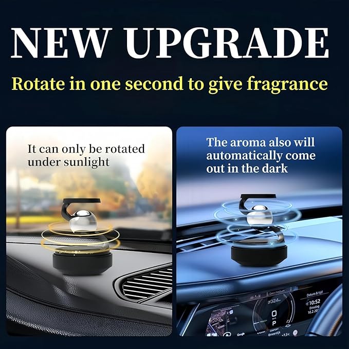 Chrome Solar Air Freshener for Car Stocking Stuffers Rotatable Air Purifier Aromatherapy Diffuser Long Time Home Interior Fragrance Stocking Stuffers Car Decoration Perfume Included