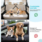 Double Dog Seat Belt for Car, Adjustable Headrest Restraint Safety Seatbelt with Reflective Bungee & Tangle-Free Swivel, No-Pull Split Leash for Vehicle Travel & Walking 2 Dogs, Black
